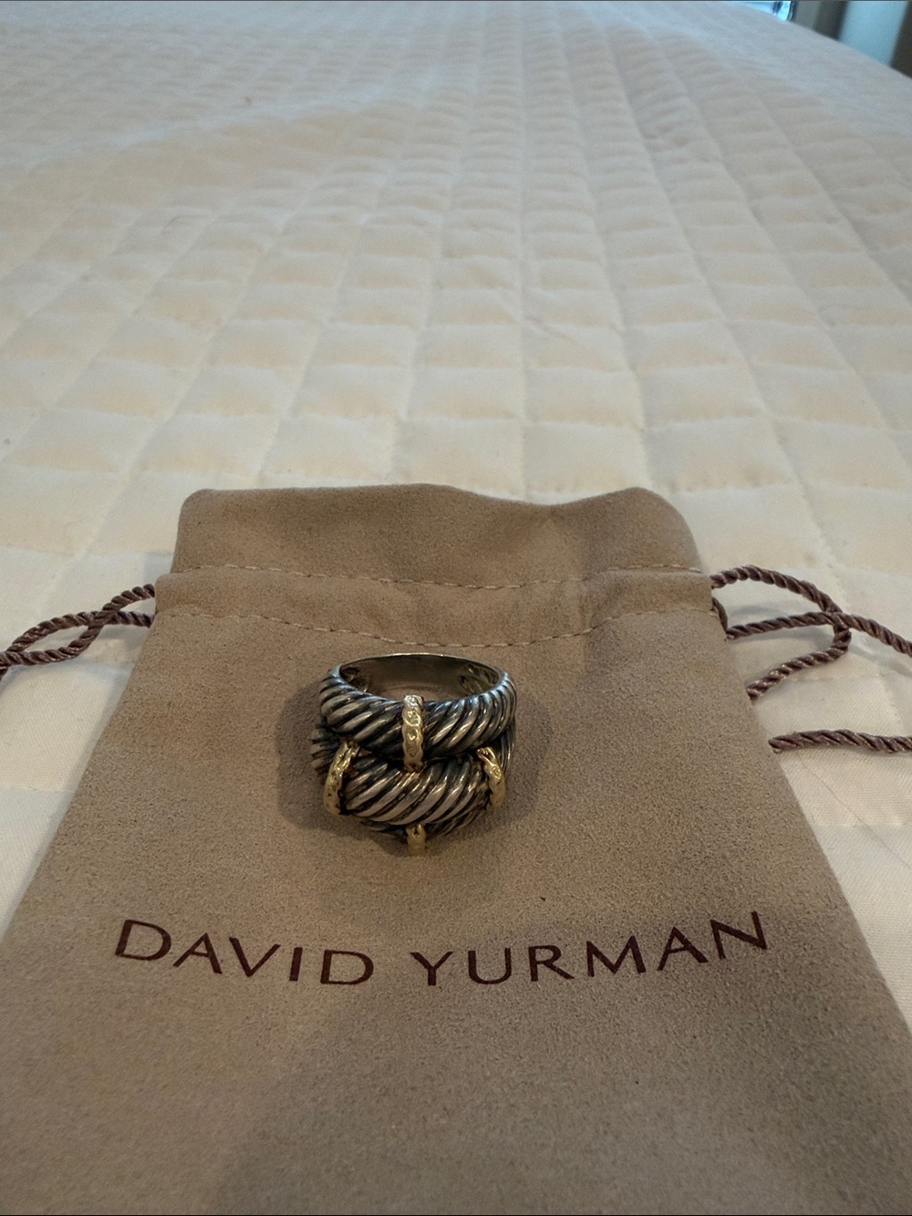 David Yurman Two-Tone Twisted Cable Band Ring in Silver and Gold